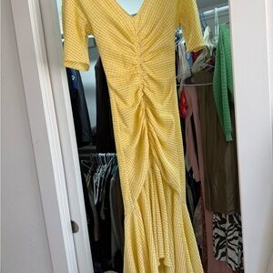 STAUD Yellow Checkered Maxi Dress